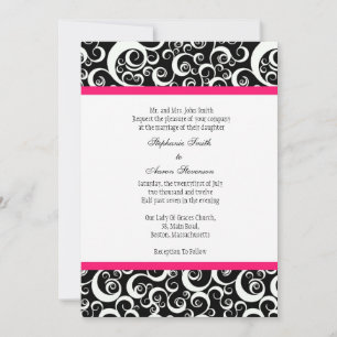 Damask Hochzeit Einladung mit Hot Pink