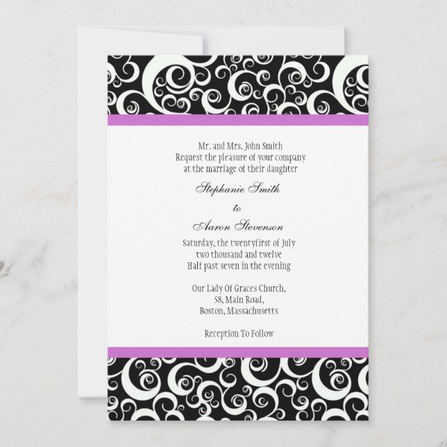 Damask Hochzeit mit Lila Einladung (Vorderseite)