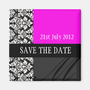 Damask hot pink Save the Date Magnet