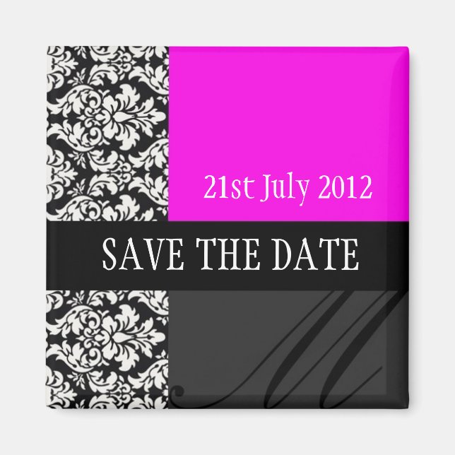 Damask hot pink Save the Date Magnet (Vorne)