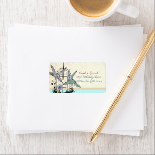 Damask Hummingbird Birdcage Wedding Label Adressaufkleber