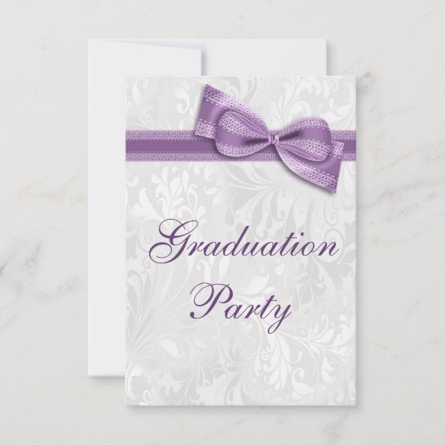 Damask & Imitate Bow Girls Graduation Party Einladung (Vorderseite)