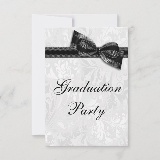 Damask & Imitate Bow Girls Graduation Party Einladung (Vorderseite)