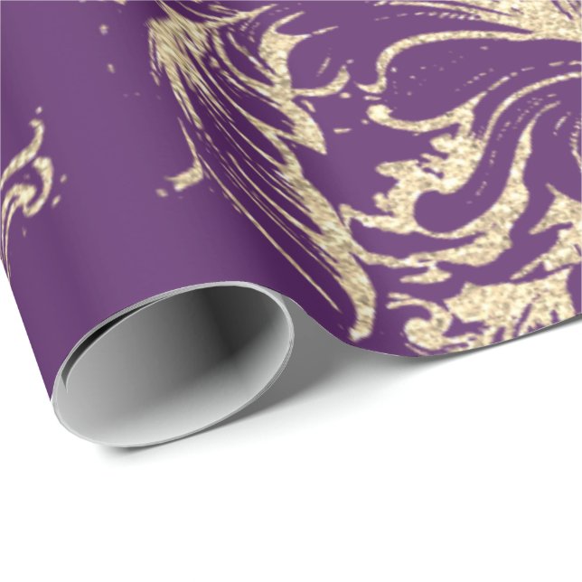Damask Imitate Gold Royal Lila Antonietta Hütte Geschenkpapier (Rolleneckpunkt)