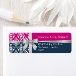 Damask Imitate Silber Ribbon Navy Blue Fuchsia Lab