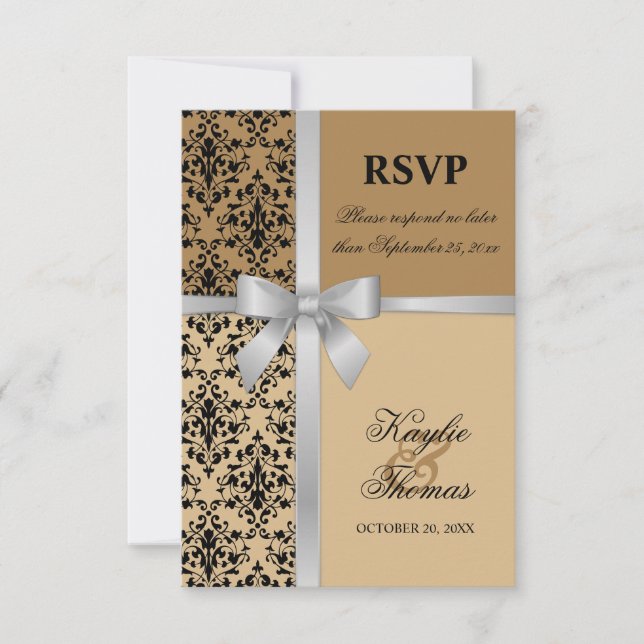 Damask Imitate Silver Ribbon Herbsthochzeit RSVP C Einladung (Vorderseite)