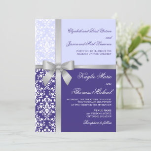 Damask Imitate Silver Ribbon Lila Lilac Wedding Einladung
