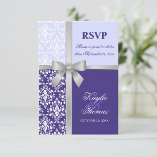 Damask Imitate Silver Ribbon Lila Wedding RSVP Car Einladung