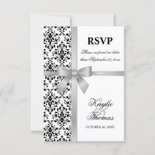 Damask Imitate Silver Ribbon Wedding RSVP Card Einladung