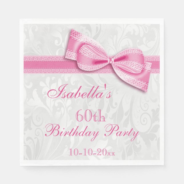 Damask & Imitats Bow Girls 60. Geburtstag Serviette (Vorderseite)