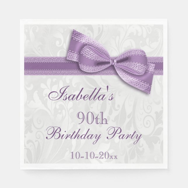 Damask & Imitats Bow Girls 90. Geburtstag Serviette (Vorderseite)