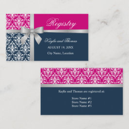 Damask Imitats Slide Ribbon Navy Blue Fuchsia Beil Visitenkarte