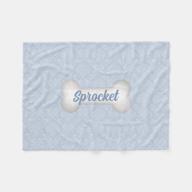 Damask in Blau mit Hundebone Fleecedecke (Vorderseite (Horizontal))