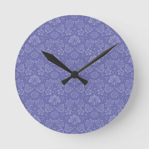 Damask in Blau Runde Wanduhr