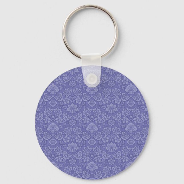 Damask in Blau Schlüsselanhänger (Vorderseite)