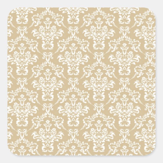 Damask in Cremefarbe Quadratischer Aufkleber (Vorderseite)
