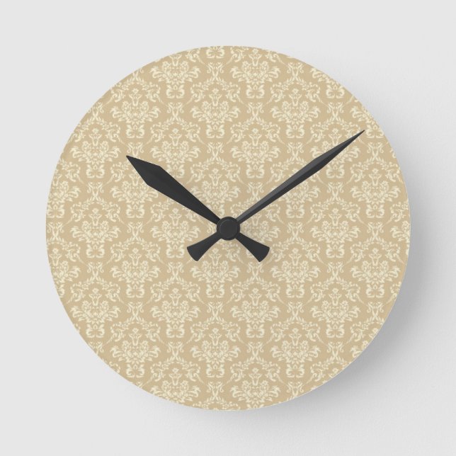 Damask in Cremefarbe Runde Wanduhr (Vorderseite)