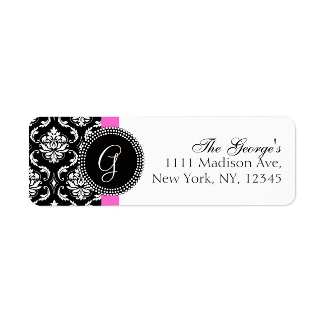 Damask Initial Pink Wedding Address Label (Vorne)