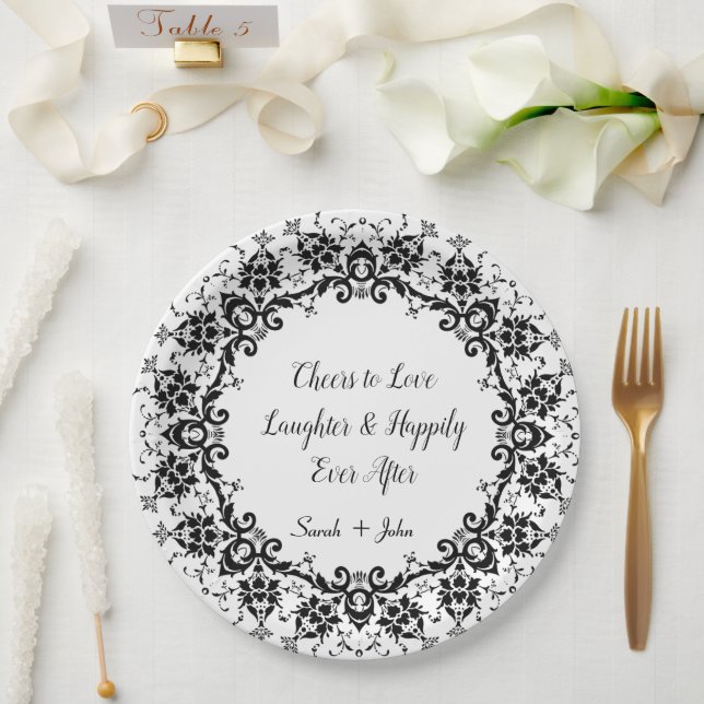 Damask jubelt Liebe-Lachen-Hochzeitsfeier  Pappteller (Hochzeit)