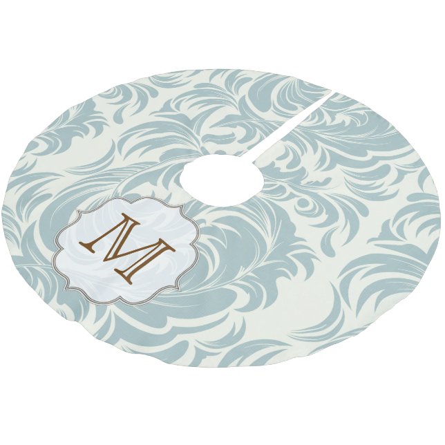 Damask Lace Print Monogram Initial Tree Skirt Polyester Weihnachtsbaumdecke (Schrägansicht)