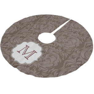 Damask Lace Print Monogram Initial Tree Skirt Polyester Weihnachtsbaumdecke