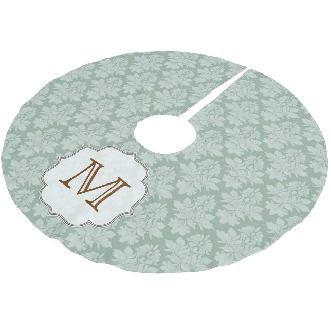 Damask Lace Print Monogram Initial Tree Skirt Polyester Weihnachtsbaumdecke (Schrägansicht)