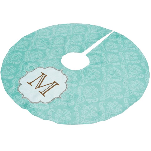 Damask Lace Print Monogram Initial Tree Skirt Polyester Weihnachtsbaumdecke (Schrägansicht)