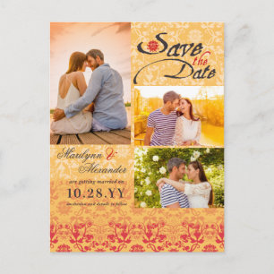 Damask Lace Vintag Chic Foto Save the Date Ankündigungspostkarte