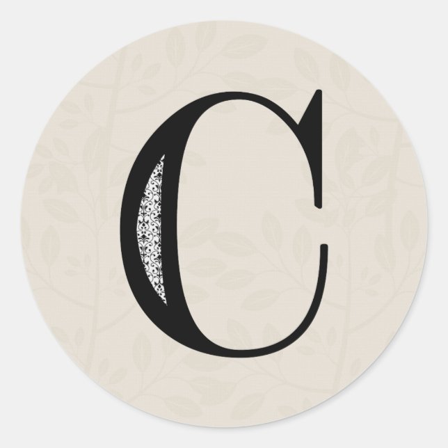 Damask Letter C - Schwarz Runder Aufkleber (Vorderseite)