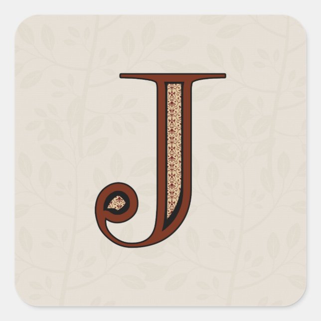 Damask Letter J - Red Quadratischer Aufkleber (Vorderseite)