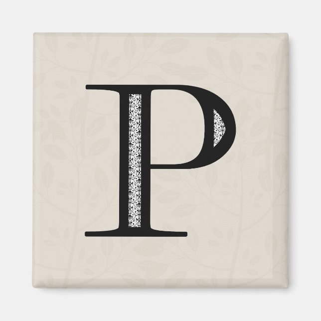 Damask Letter P - Schwarz Magnet (Vorne)