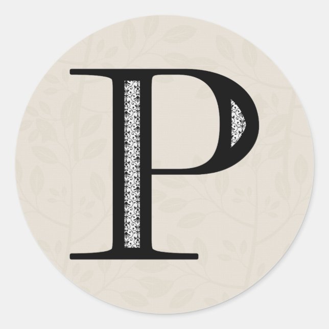 Damask Letter P - Schwarz Runder Aufkleber (Vorderseite)