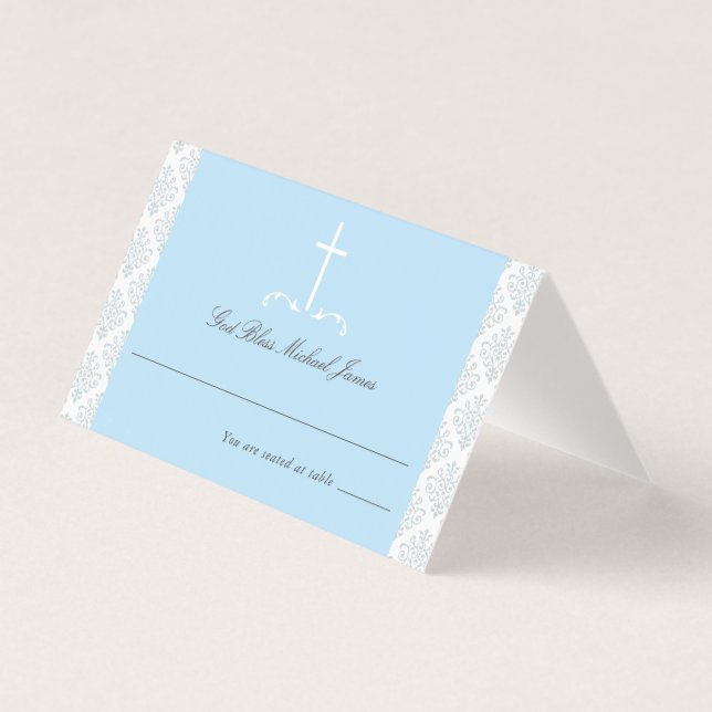 Damask Light Blue Religious Cross-Sitze (Vorderseite)