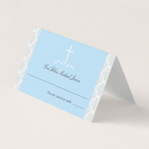 Damask Light Blue Religious Cross-Sitze