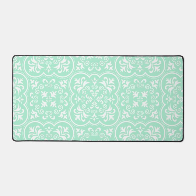 Damask Light Minze Green Designer farbig Schreibtischunterlage (Vorderseite)