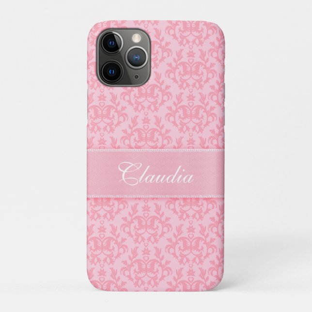Damask light pink Kangaroo Pfote Name Case-Mate iPhone Hülle (Rückseite)