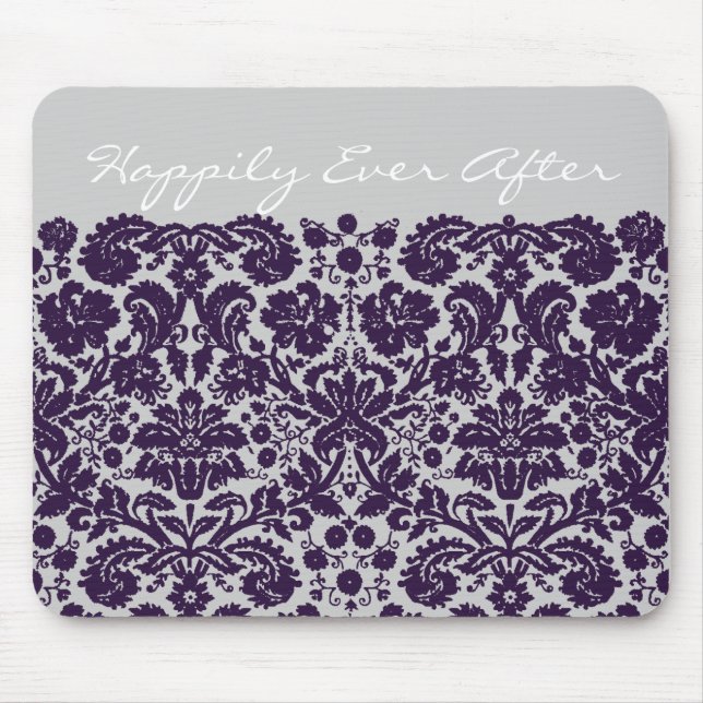 Damask Lila Hochzeit Mousepad (Vorne)