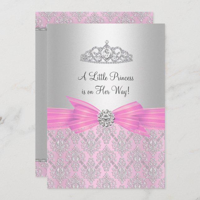 Damask Little Princess Baby Dusche Einladung (Vorne/Hinten)