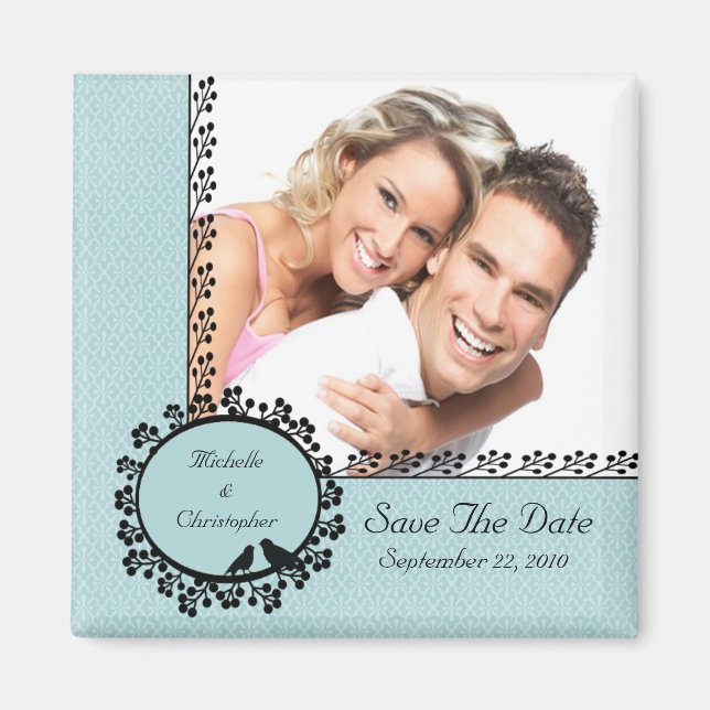 Damask Love Birds Foto Speichern das Date Magnet (Vorne)