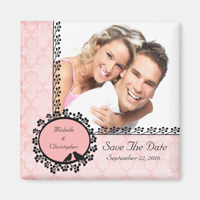 Damask Love Birds Foto Speichern das Date Magnet (Vorne)