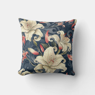 Damask luxuriöse Textur der cremefarbenen Lilienbl Kissen