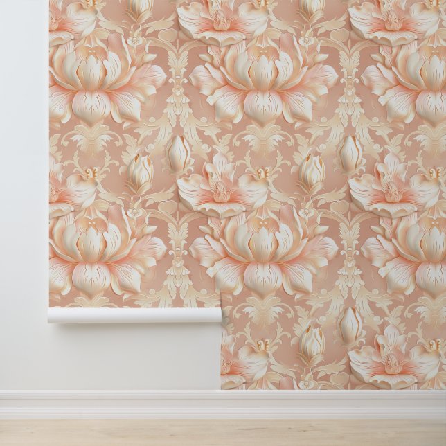 Damask luxuriöse Textur der cremefarbenen Lilienbl Tapete (Anwendung)