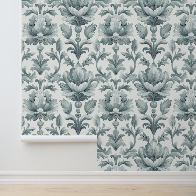 Damask luxuriöse Textur der Graublüte Tapete (Anwendung)