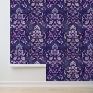 Damask luxuriöse Textur der lila dekorativen Blume Tapete