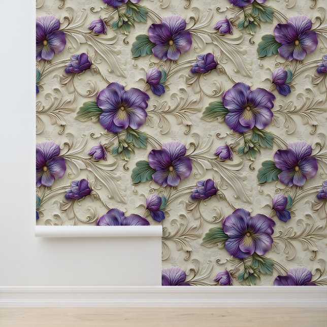 Damask Luxus Prägung Textur lila viola Blüte Tapete (Anwendung)