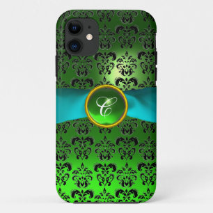 DAMASK MÄDLICH MONOGRAM grünes Aqua-Blau-Band iPhone 11 Hülle