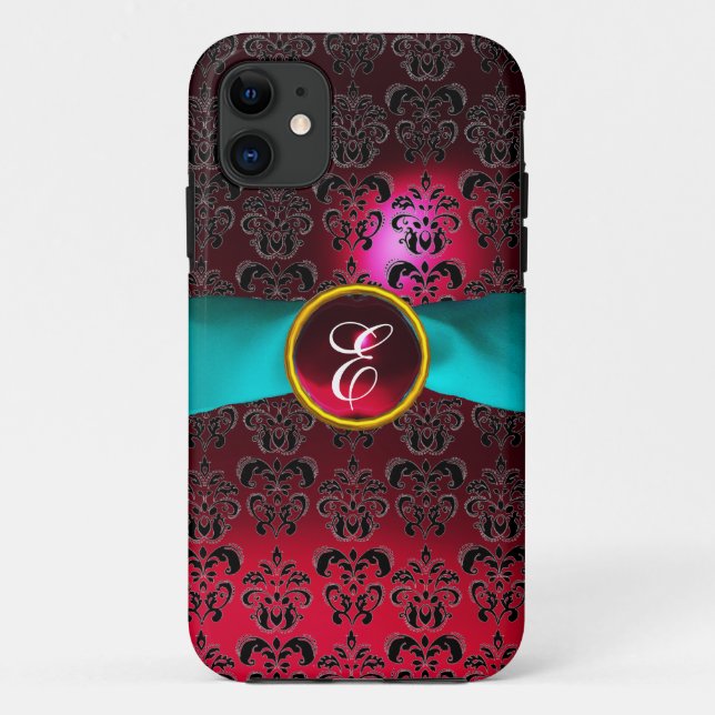 DAMASK MÄDLICH MONOGRAM, rot-bordeauxrot, weißes B Case-Mate iPhone Hülle (Rückseite)