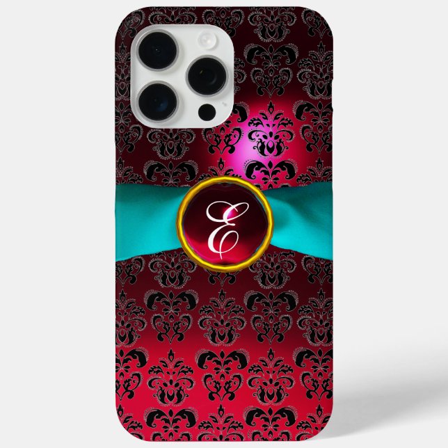 DAMASK MÄDLICH MONOGRAM, rot-bordeauxrot, weißes B Case-Mate iPhone Hülle (Rückseite)