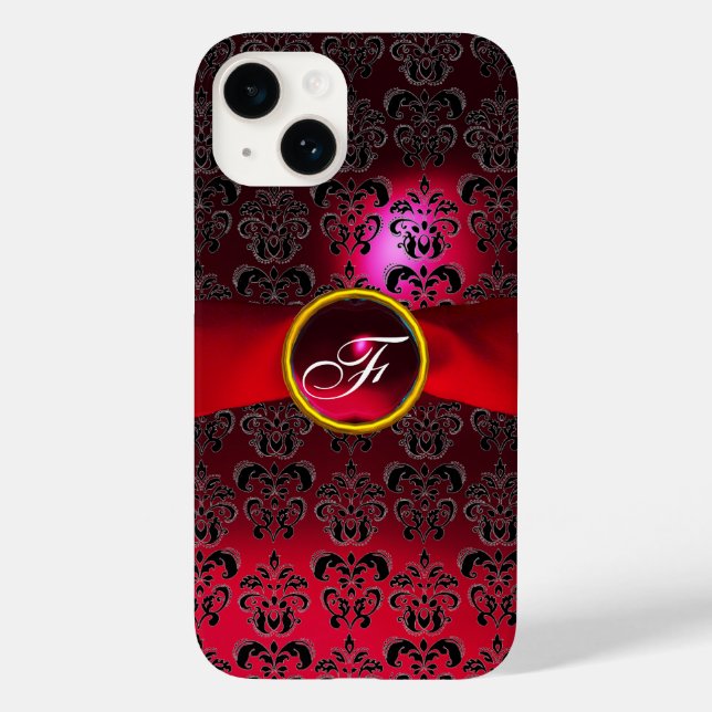 DAMASK MÄDLICH MONOGRAM, rotes Bordeaux-Band Case-Mate iPhone Hülle (Rückseite)