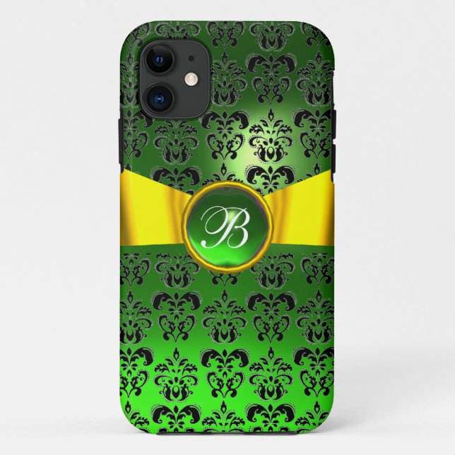 DAMASK MÄDLICH MONOGRAMM, grünes goldgelbes Band Case-Mate iPhone Hülle (Rückseite)